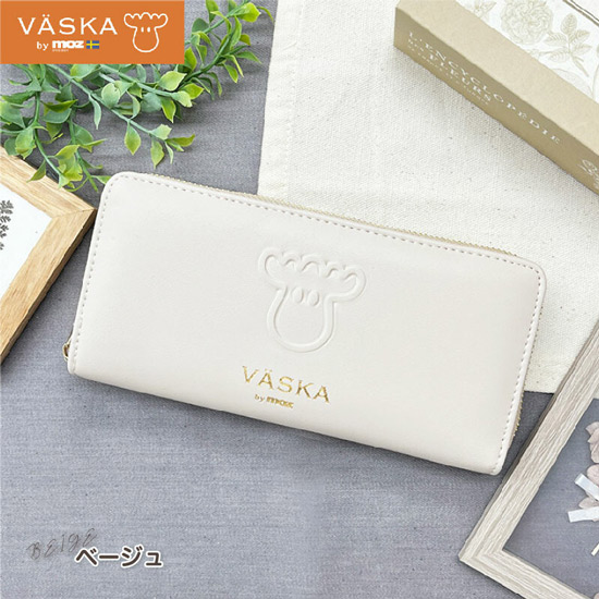 【新品】【新品(開封のみ)】 VASKA by moz　エンボスフェイス ラウンドファスナー長財布　VMS-0071　ベージュ