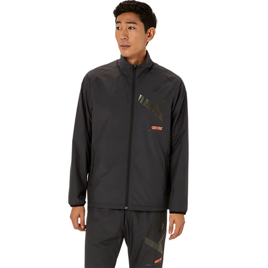 【新品】asics アシックス 2XL サイズ AIM-TRG裏トリコットウインドブレーカージャケット 2031E730 ブラック×ガンメタル
