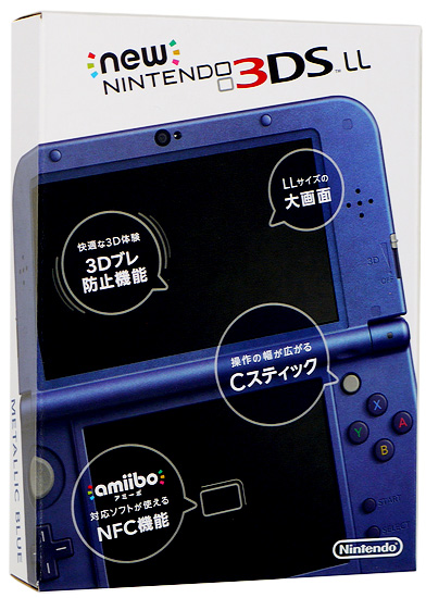 【中古】任天堂　Newニンテンドー3DS LL メタリックブルー　液晶画面いたみ 元箱あり