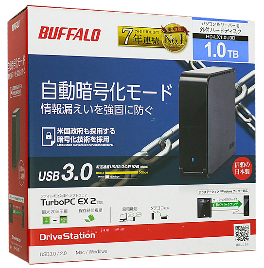 【新品】BUFFALO 外付HDD　USB3.0対応 1TB　HD-LX1.0U3D