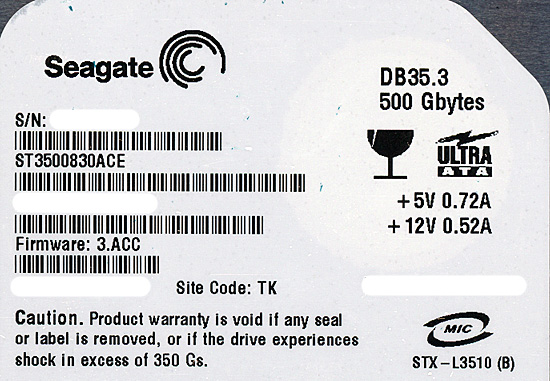 【新品】SEAGATE製HDD　ST3500830ACE　500GB U100 7200