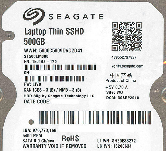 【新品】SEAGATE ノート用HDD 2.5inch　ST500LM000 500GB 7mm