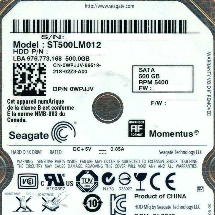 【新品】SEAGATE ノート用HDD 2.5inch ST500LM012 500GB 9.5mm