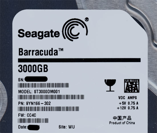 【新品】SEAGATE製HDD　ST3000DM001　3TB SATA600 7200