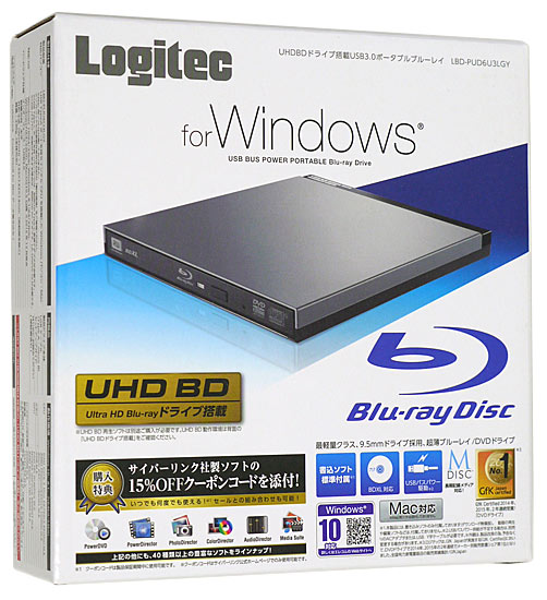 【新品】Logitec　ポータブルBlu-rayドライブ　LBD-PUD6U3LGY