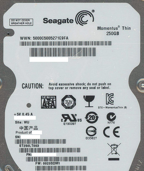 【新品】SEAGATE製HDD　ST250LT003　250GB