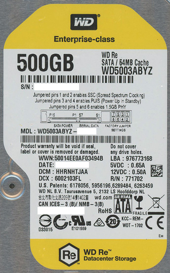 【新品】Western Digital製HDD　WD5003ABYZ　500GB SATA600 7200