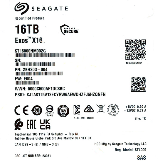 【新品】SEAGATE製HDD　ST12000VN0007　12TB SATA600 7200