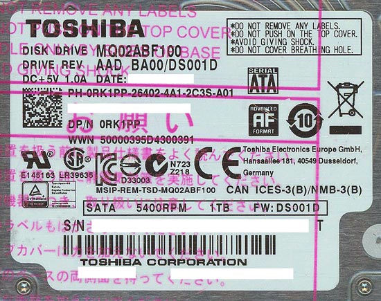 【新品】TOSHIBA(東芝) ノート用HDD 2.5inch　MQ02ABF100　1TB 7mm