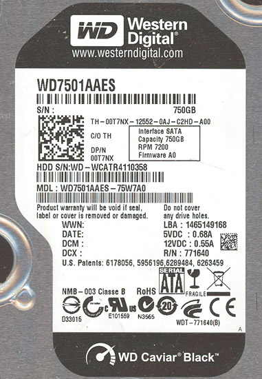 【新品】Western Digital製HDD WD7501AAES 750GB