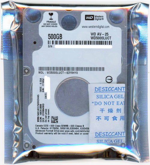 【新品】Western Digital製HDD　WD5000LUCT　500GB 6.8mm