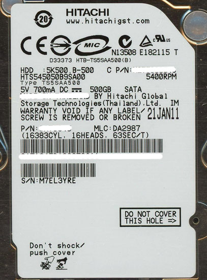 【新品】HGST製HDD 2.5inch　HTS545050B9SA00　500GB 9.5mm