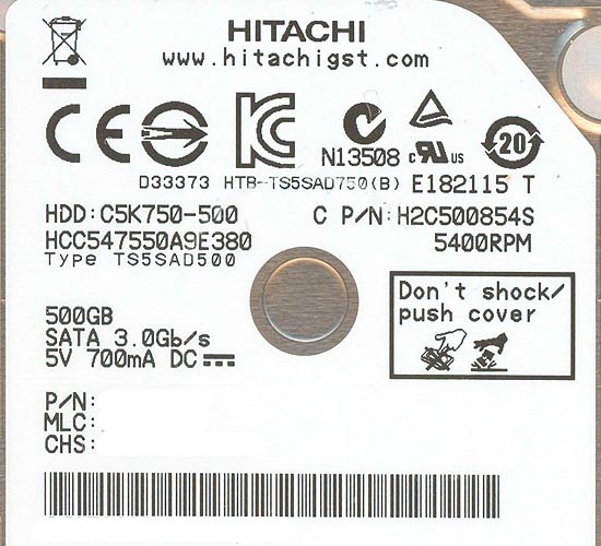 【新品】HGST製HDD 2.5inch HCC547550A9E380 500GB 9.5mm