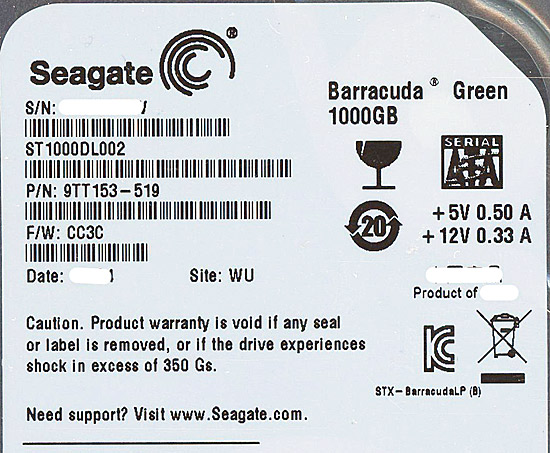 【新品】SEAGATE製HDD　ST1000DL002　1TB SATA600 5900