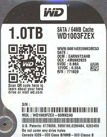 【新品】Western Digital製HDD　WD1003FZEX　1TB SATA600 7200