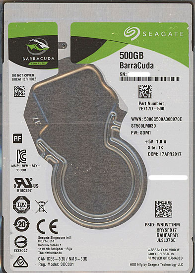 【新品】SEAGATE ノート用HDD 2.5inch　ST500LM030 500GB 7mm