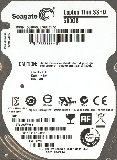 【新品】SEAGATE ノート用HDD 2.5inch　ST500UM001 500GB 7mm