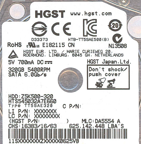 【新品】HITACHI ノート用HDD 2.5inch　HTS545032A7E660　320GB