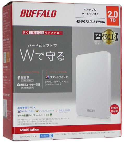 【新品】BUFFALO製PortableHD　HD-PGF2.0U3-BWHA　2TB　ホワイト