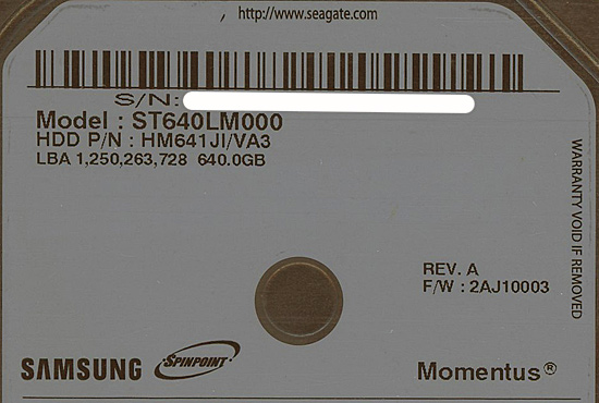 【新品】Samsung製 ノート用HDD 2.5inch ST640LM000 640GB 9.5mm