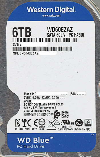 【新品】Western Digital製HDD　WD60EZAZ　6TB SATA600 5400