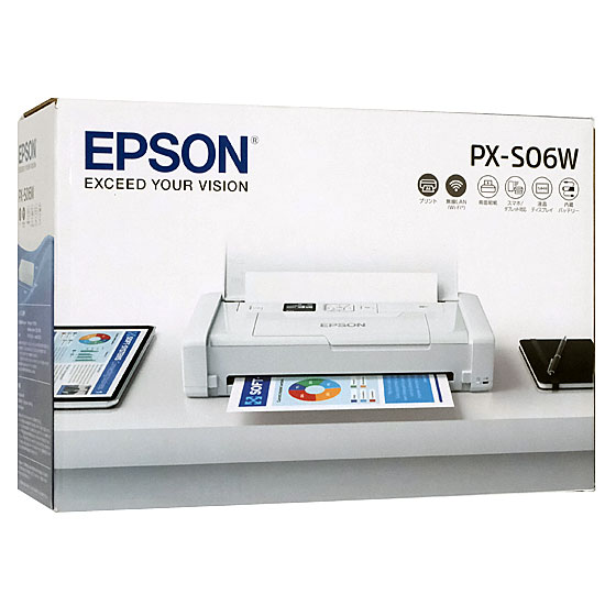 【新品】【新品訳あり(箱きず・やぶれ)】 EPSON製 A4モバイルプリンター ビジネスインクジェット PX-S06W ホワイト