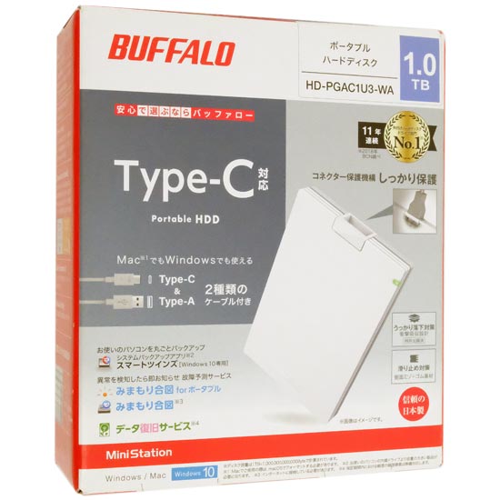 【新品】BUFFALO製PortableHD HD-PGAC1U3-WA 1TB ホワイト