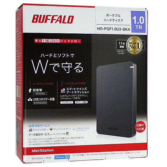 【新品】BUFFALO製PortableHD　HD-PGF1.0U3-BKA　1TB　ブラック