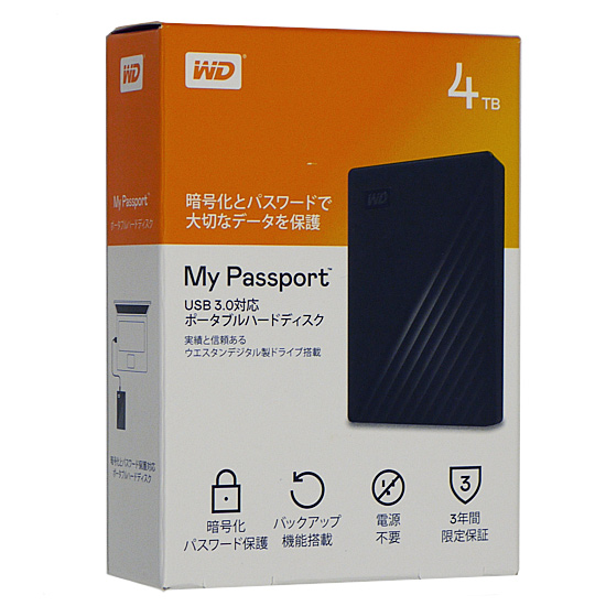 【新品】WesternDigital ポータブルハードディスク My Passport WDBPKJ0040BBK-JESN 4TB ブラック