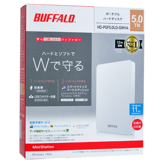 【新品】BUFFALO製PortableHD　HD-PGF5.0U3-GWHA　5TB　ホワイト
