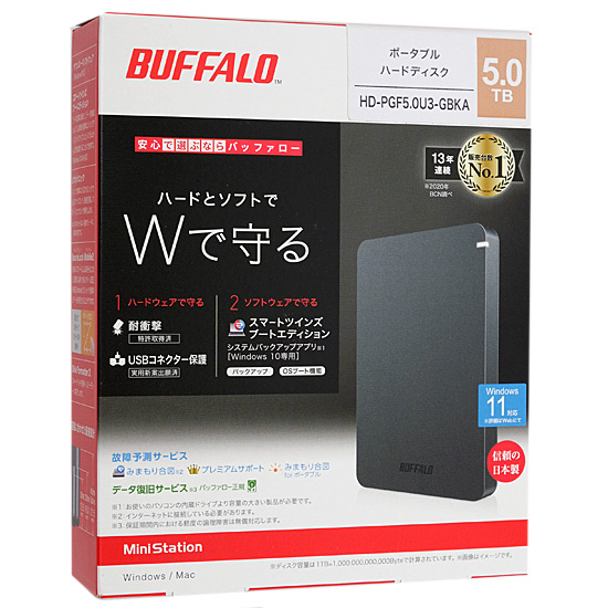 【新品】BUFFALO製PortableHD　HD-PGF5.0U3-GBKA　5TB　ブラック