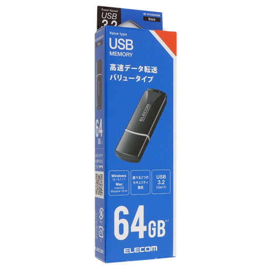 【新品】ELECOM　キャップ式USB3.2 Gen1メモリ MF-HTU3B064GBK　64GB ブラック