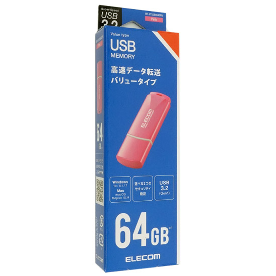 【新品】ELECOM　キャップ式USB3.2 Gen1メモリ MF-HTU3B064GPN　64GB ピンク