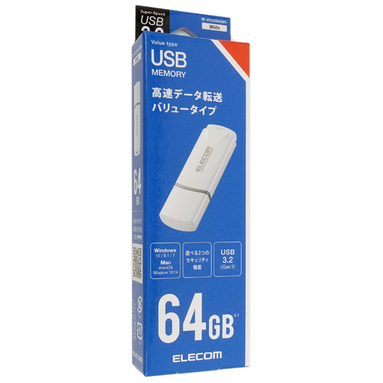 【新品】ELECOM　キャップ式USB3.2 Gen1メモリ MF-HTU3B064GWH　64GB ホワイト