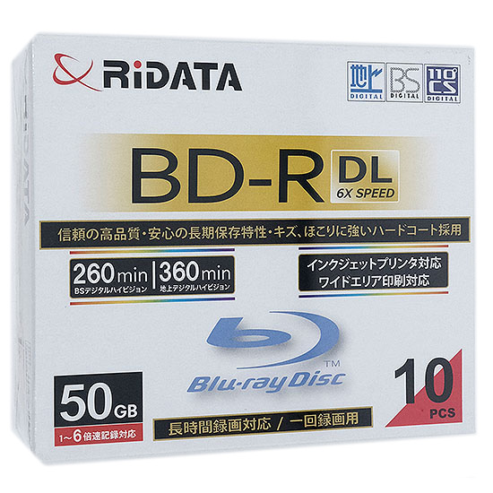 【新品】RiTEK　ブルーレイディスク RIDATA BD-R260PW 6X.10P SC A　BD-R DL 6倍速 10枚組