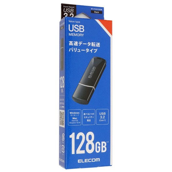 【新品】ELECOM　キャップ式USB3.2 Gen1メモリ　MF-HTU3B128GBK　128GB ブラック