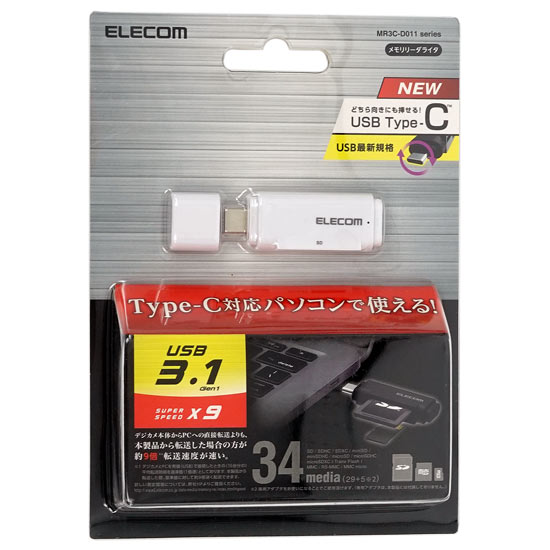 【新品】ELECOM　USB Type-Cメモリリーダライタ　MR3C-D011WH　ホワイト