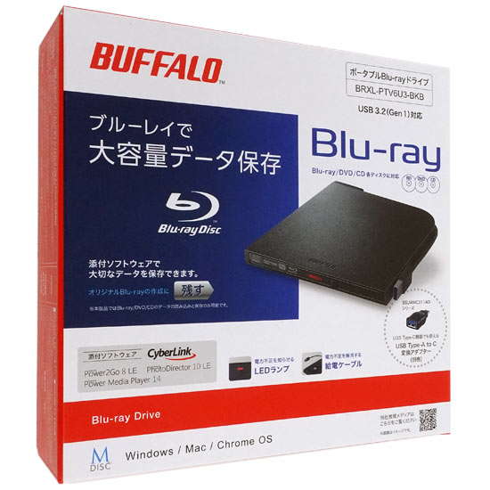 【新品】BUFFALO　外付けブルーレイドライブ　BRXL-PTV6U3-BKA　ブラック