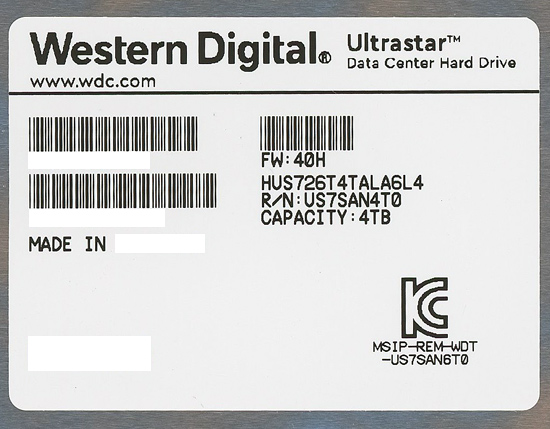 【新品】Western Digital製HDD　HUS726T4TALA6L4　4TB SATA600 7200