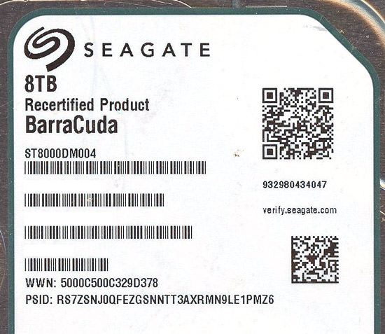 【新品】SEAGATE製HDD　ST8000DM004　8TB SATA600