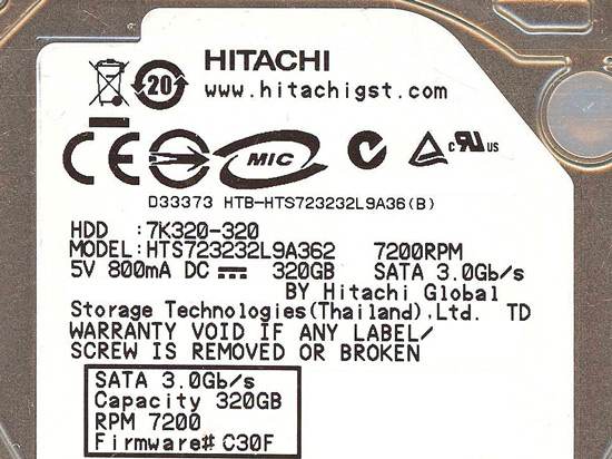 【新品】HGST製HDD 2.5inch　HTS723232L9A362　320GB 7mm