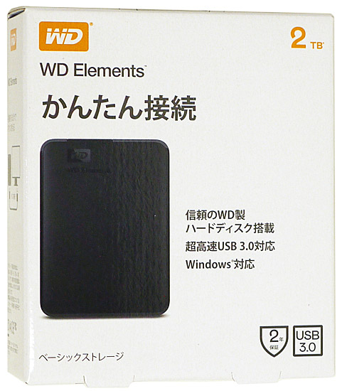 【新品】WesternDigital製　外付HD WD Elements Portable WDBUZG0020BBK-JESE　2TB