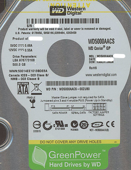 【新品】Western Digital製HDD WD5000AACS 500GB SATA300