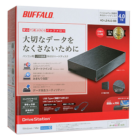【新品】BUFFALO 外付HDD　HD-LE4U3-BB　4TB　ブラック