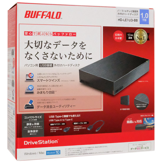 【新品】BUFFALO 外付HDD　HD-LE1U3-BB　1TB　ブラック