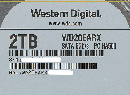 【新品】Western Digital製HDD　WD20EARX　2TB SATA600