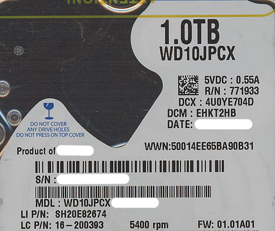 【新品】WesternDigital ノート用HDD 2.5inch　WD10JPCX　1TB