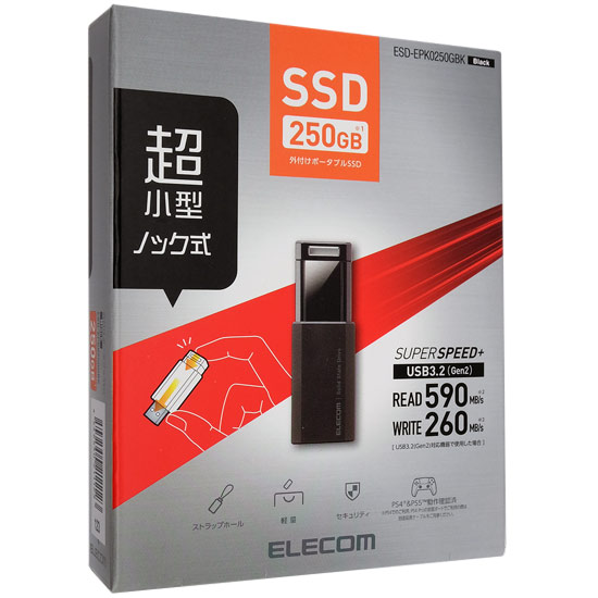 【新品】ELECOM　外付けポータブルSSD　ESD-EPK0250GBK　ブラック　250GB