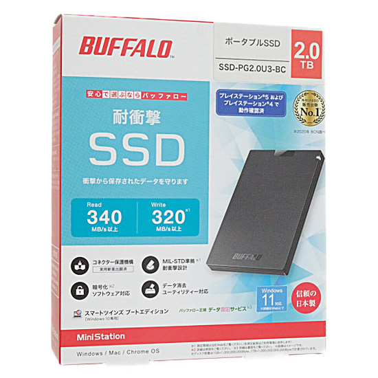 【新品】BUFFALO　外付けSSD　SSD-PG2.0U3-BC　2TB　ブラック