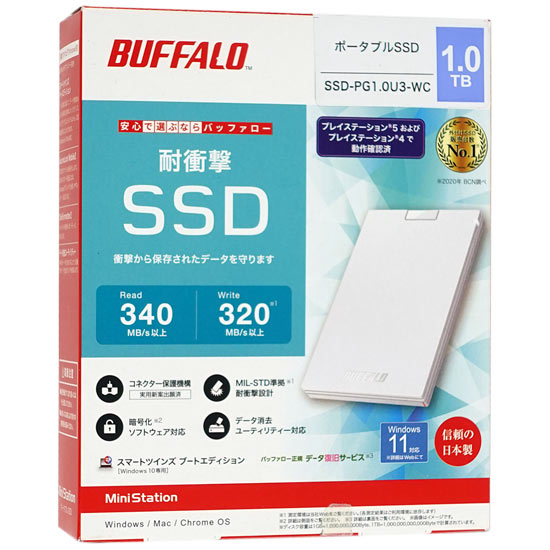 【新品】BUFFALO　外付けSSD　SSD-PG1.0U3-WC　1.0TB　ホワイト